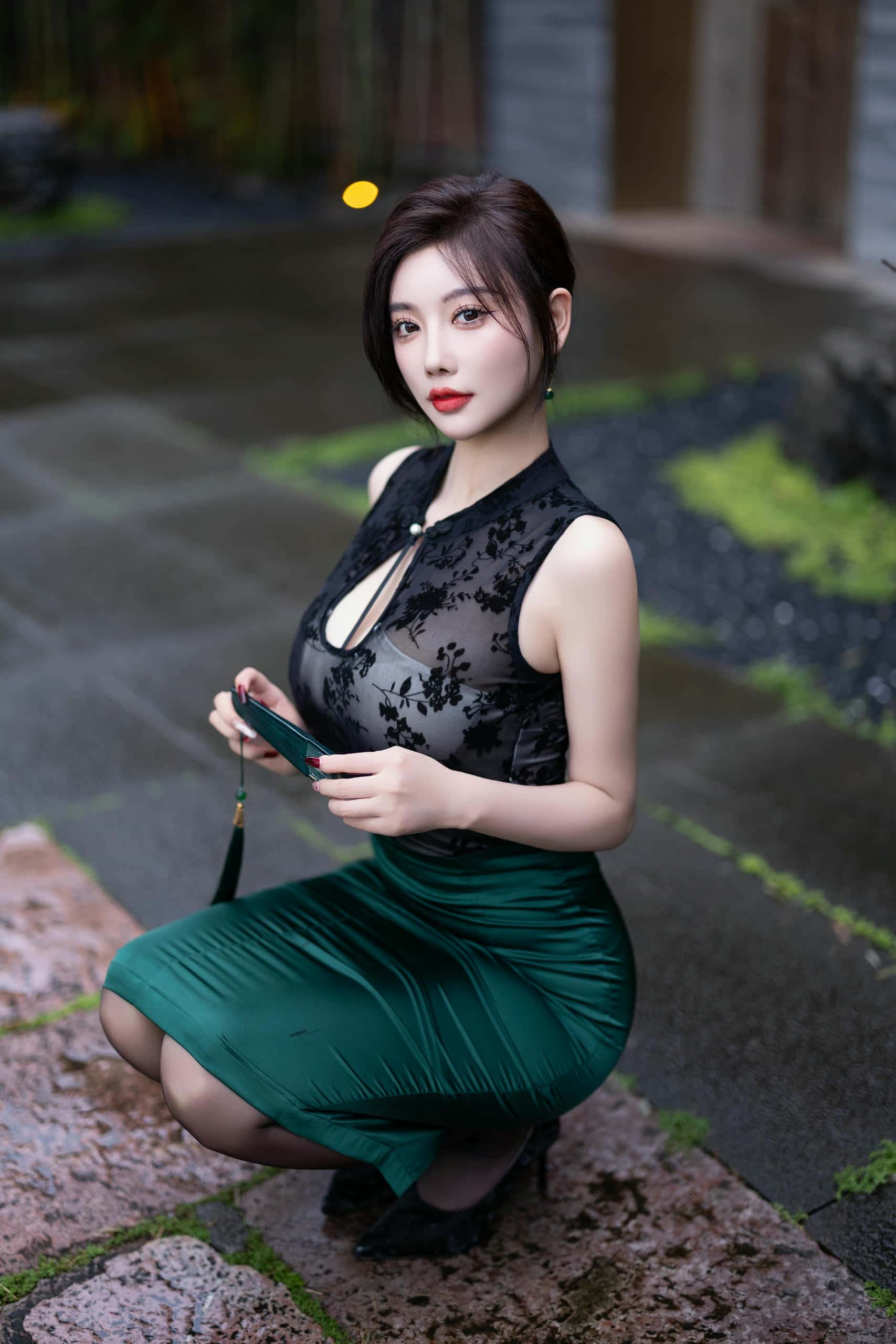 绿色旗袍 – 杨晨晨【87P】P50237-妹妹图库